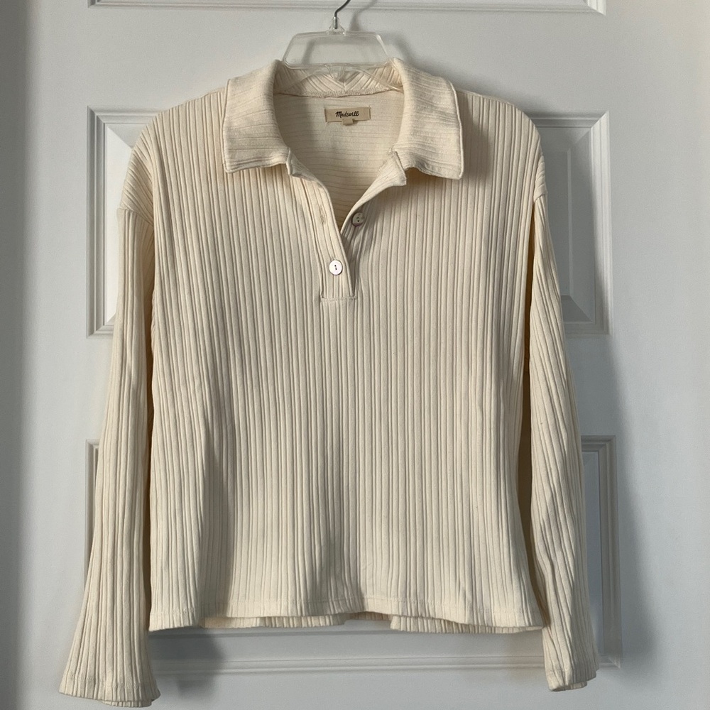 Madewell Variegated Rib Boxy Polo Shirt Antique Cream